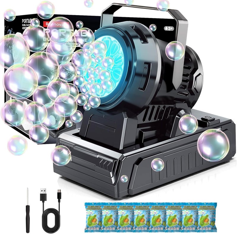 Tecnock Plug in Automatic Bubble Machine 3 Charging Methods Leak Proof Bubble Blower 20000+ Big Bubbles Per Min Portable 10 Holes Bubbles Maker for Outdoor Wedding Birthday Party - Image 1