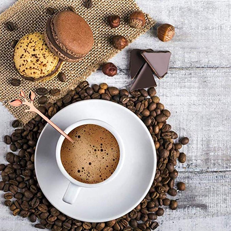 كوميكفس Comicfs 16 قطعة 4.7 بوصة من الفولاذ المقاوم للصدأ ملعقة قهوة من أوراق الذهب الوردي - أدوات مائدة إبداعية ملاعق حلوى تحريك خلط السكر مجموعة ملعقة صغيرة من كعكة الآيس كريم (16 ملعقة من الذهب الوردي) - Image 5