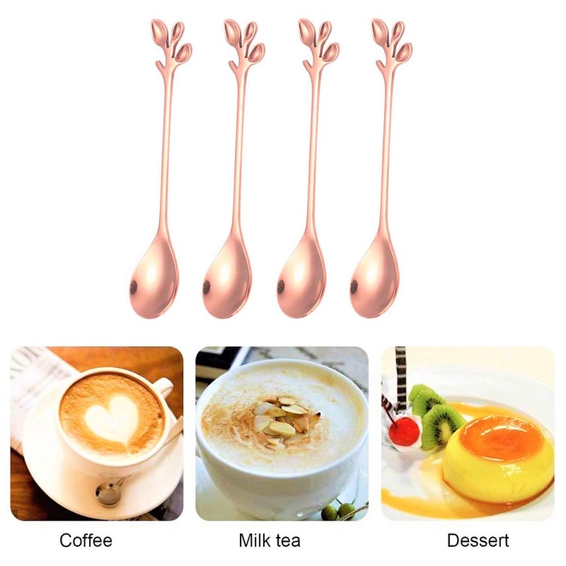 كوميكفس Comicfs 16 قطعة 4.7 بوصة من الفولاذ المقاوم للصدأ ملعقة قهوة من أوراق الذهب الوردي - أدوات مائدة إبداعية ملاعق حلوى تحريك خلط السكر مجموعة ملعقة صغيرة من كعكة الآيس كريم (16 ملعقة من الذهب الوردي) - Image 3
