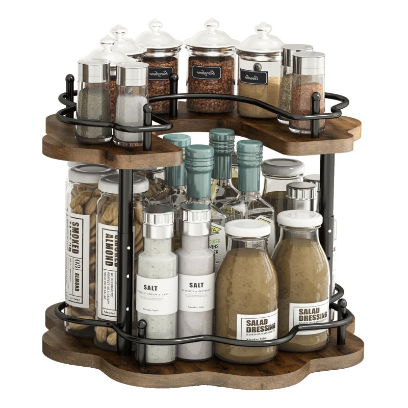 LIAISIMI 2 Tier Lazy Susan Organizer2Tier Spinning Spice Rack with Stable Carousel Base 4 Height Settings for Cupboard Kitchen Countertop Dining Table Cupboard Petal Shape