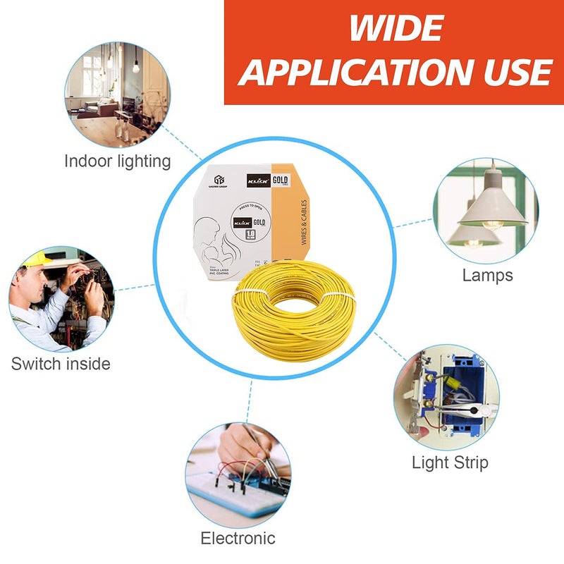KLICK KLICK Copper Wire with Triple Layer PVC Coating Unilay Bunching Single Core Unsheathed Flexible Electric Cable for Domestic Industrial Connections Gold Series 10 mm 90m Long Yellow 5 Pcs  - Image 4