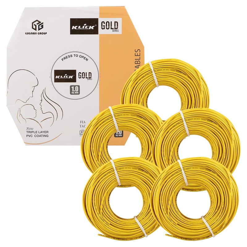 KLICK KLICK Copper Wire with Triple Layer PVC Coating Unilay Bunching Single Core Unsheathed Flexible Electric Cable for Domestic Industrial Connections Gold Series 10 mm 90m Long Yellow 5 Pcs  - Image 1