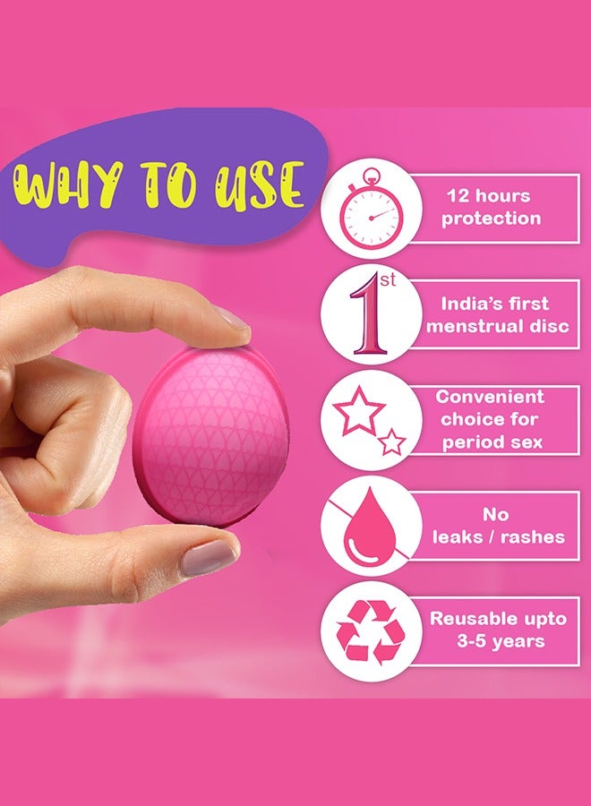 LEMME BE Reusable Menstrual Cup Disc for Women with a Soft Pouch 100% Medical Grade Silicone FDA Approved, Rash Free, 12 hours Protection Holds up to 55ml, Medium (Pink) - Image 5