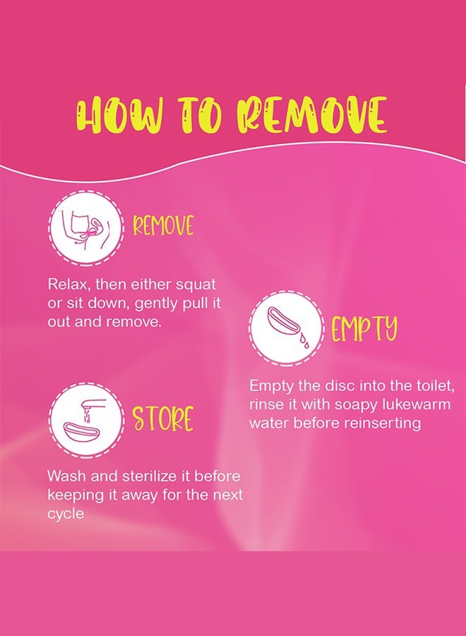 LEMME BE Reusable Menstrual Cup Disc for Women with a Soft Pouch 100% Medical Grade Silicone FDA Approved, Rash Free, 12 hours Protection Holds up to 55ml, Medium (Pink) - Image 4