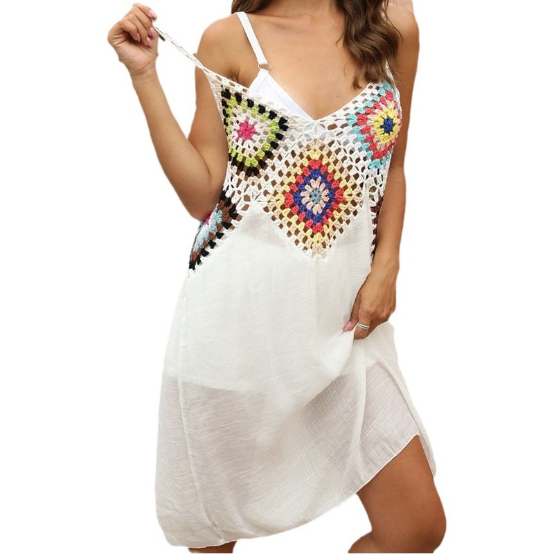 Crochet Patchwork Beach Skirt Crochet Beach Blouse Bamboo Cotton Beach Sling Skirt Ethnic Skirt - Image 2