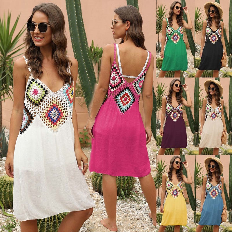 Crochet Patchwork Beach Skirt Crochet Beach Blouse Bamboo Cotton Beach Sling Skirt Ethnic Skirt - Image 3