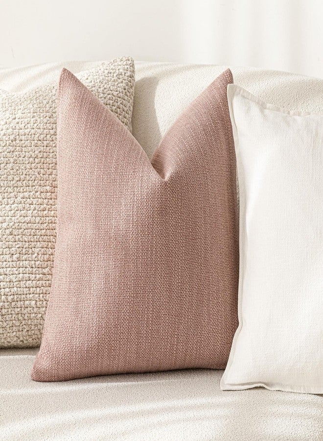 Foindtower Set of 2 Decorative Textured Burlap Linen Throw Pillow Covers Farmhouse Boho Cushion Cover Solid Accent Pillowcase for Couch Sofa Bed Living Room Home Decor,18×18 Inch,Dusty Pink - Image 4