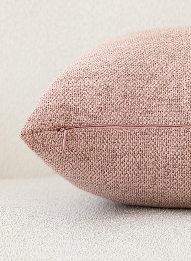 Foindtower Set of 2 Decorative Textured Burlap Linen Throw Pillow Covers Farmhouse Boho Cushion Cover Solid Accent Pillowcase for Couch Sofa Bed Living Room Home Decor,18×18 Inch,Dusty Pink - Image 2