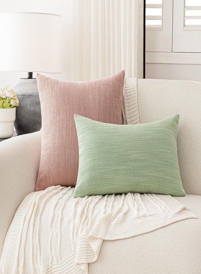 Foindtower Set of 2 Decorative Textured Burlap Linen Throw Pillow Covers Farmhouse Boho Cushion Cover Solid Accent Pillowcase for Couch Sofa Bed Living Room Home Decor,18×18 Inch,Dusty Pink - Image 5