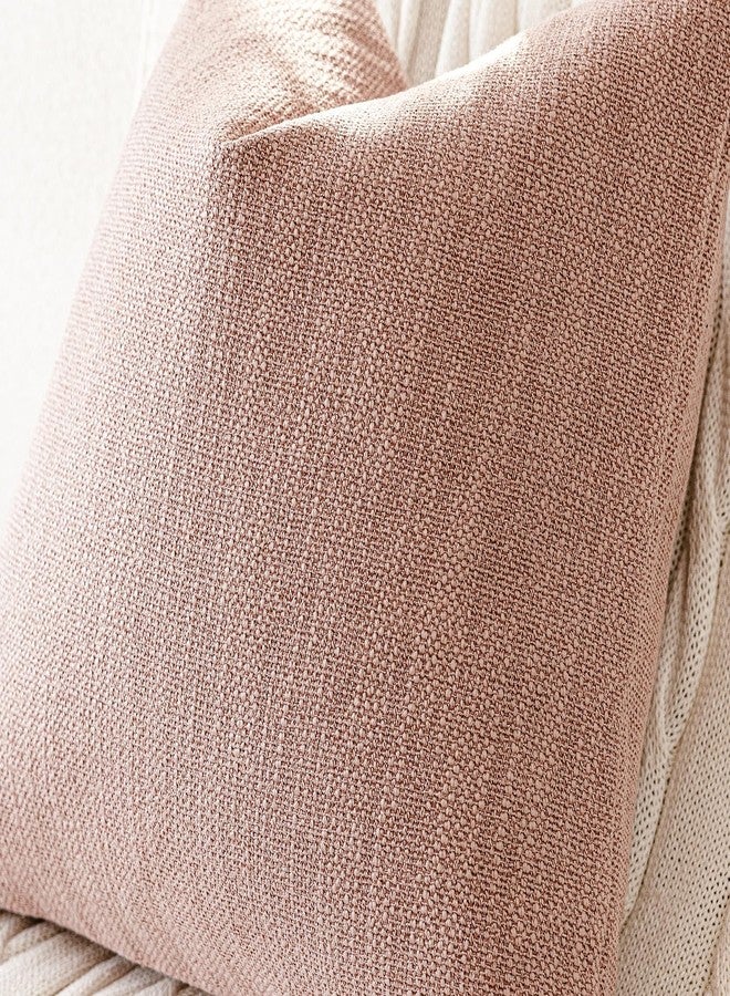 Foindtower Set of 2 Decorative Textured Burlap Linen Throw Pillow Covers Farmhouse Boho Cushion Cover Solid Accent Pillowcase for Couch Sofa Bed Living Room Home Decor,18×18 Inch,Dusty Pink - Image 3