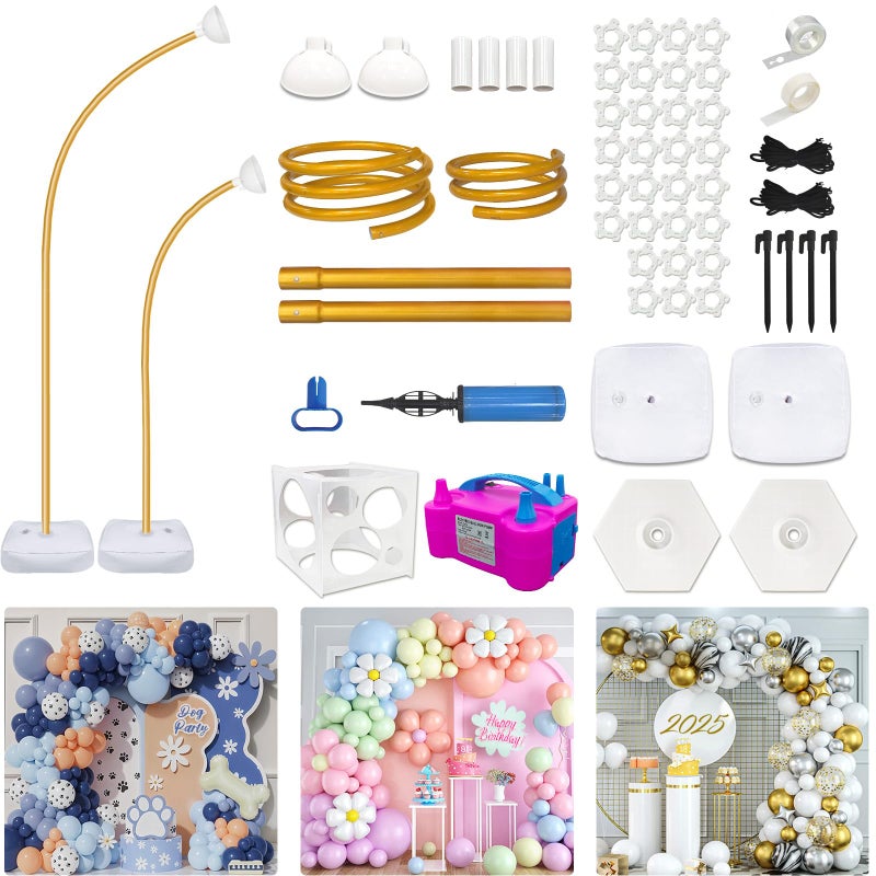 CYAOOI Balloon Arch Kit with Balloon Pump Electric, 8.2FT & 5FT Half Arch Free Bending Gold Balloon Stand Kit, Floor Column Backdrop Frame Balloons Stands for Wedding Baby Shower Birthday Party Decor - Image 1