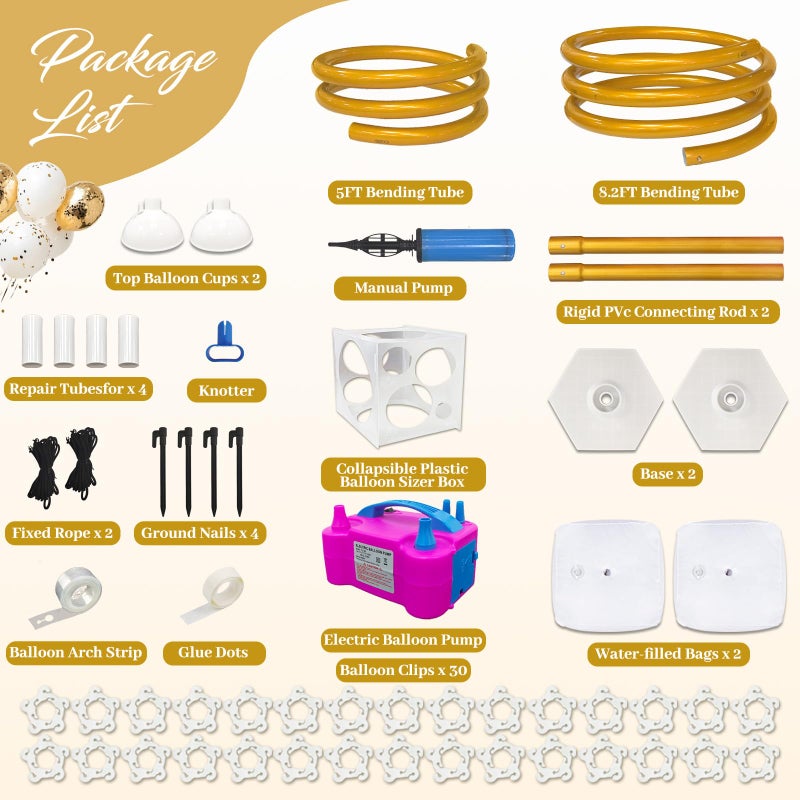 CYAOOI Balloon Arch Kit with Balloon Pump Electric, 8.2FT & 5FT Half Arch Free Bending Gold Balloon Stand Kit, Floor Column Backdrop Frame Balloons Stands for Wedding Baby Shower Birthday Party Decor - Image 2