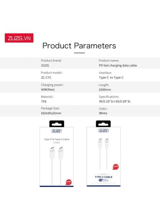 Generic - Type-C fast charging cable - 60 W - data transfer speed of 480 MB/s - Image 1
