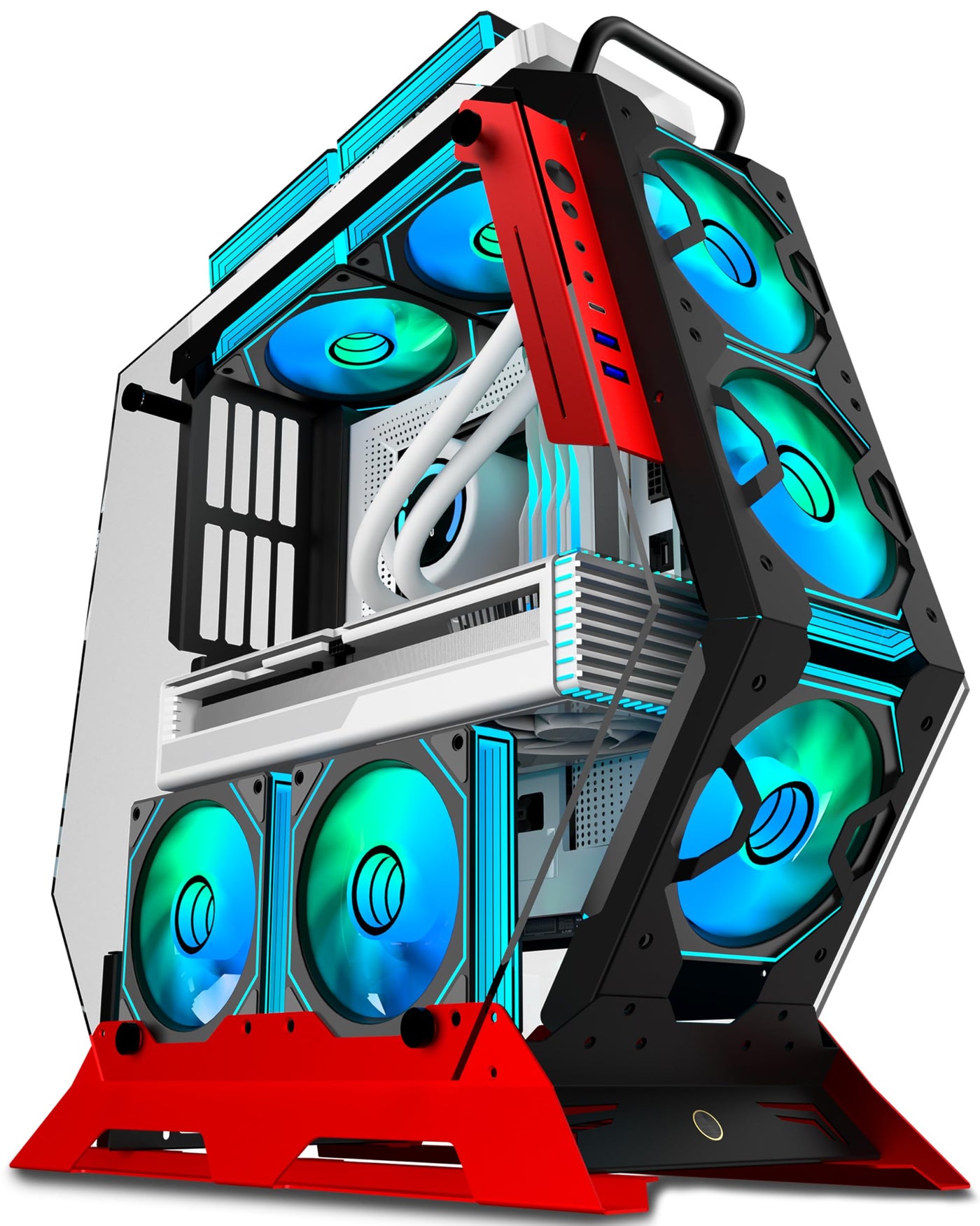KEDIERS PC Case C570 ATX Mid Tower Tempered Glass Gaming Computer Open Frame Case with 5 PWM ARGB Fans (570 red)