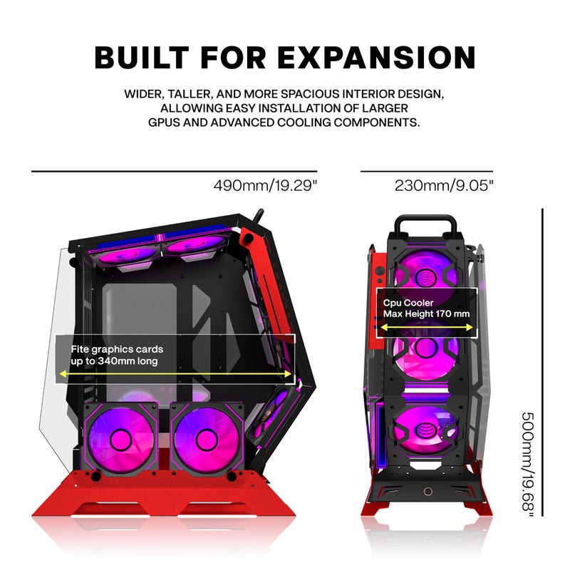 KEDIERS PC Case C570 ATX Mid Tower Tempered Glass Gaming Computer Open Frame Case with 5 PWM ARGB Fans (570 red) - Image 3