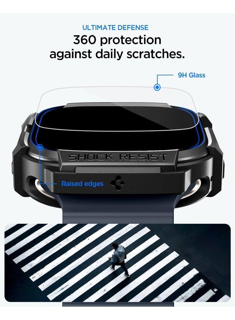 Spigen غطاء Rugged Armor لساعة آبل Ultra 3 / 2 / 1 مع واقي شاشة زجاجي مقسى غطاء TPU متين 49mm - أسود غير لامع - Image 5
