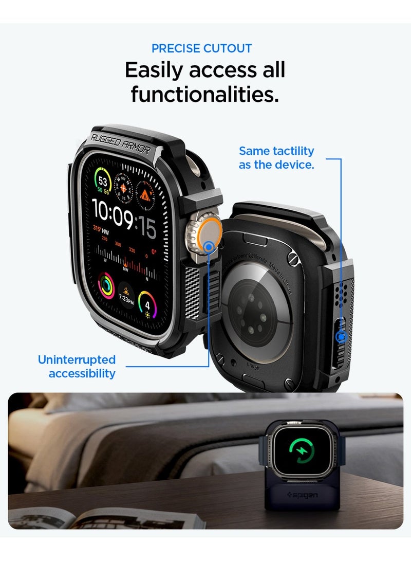 Spigen غطاء Rugged Armor لساعة آبل Ultra 3 / 2 / 1 مع واقي شاشة زجاجي مقسى غطاء TPU متين 49mm - أسود غير لامع - Image 4