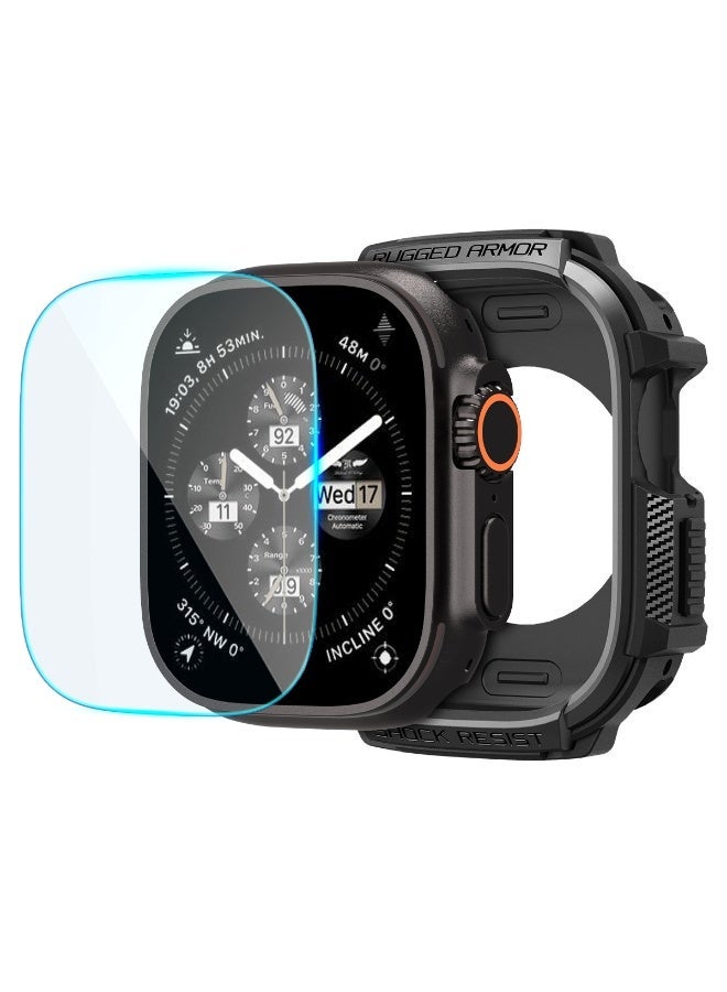Spigen غطاء Rugged Armor لساعة آبل Ultra 3 / 2 / 1 مع واقي شاشة زجاجي مقسى غطاء TPU متين 49mm - أسود غير لامع - Image 1