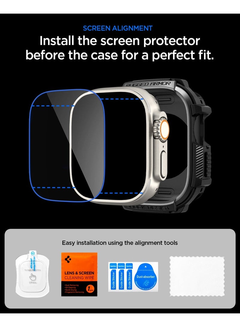 Spigen غطاء Rugged Armor لساعة آبل Ultra 3 / 2 / 1 مع واقي شاشة زجاجي مقسى غطاء TPU متين 49mm - أسود غير لامع - Image 2
