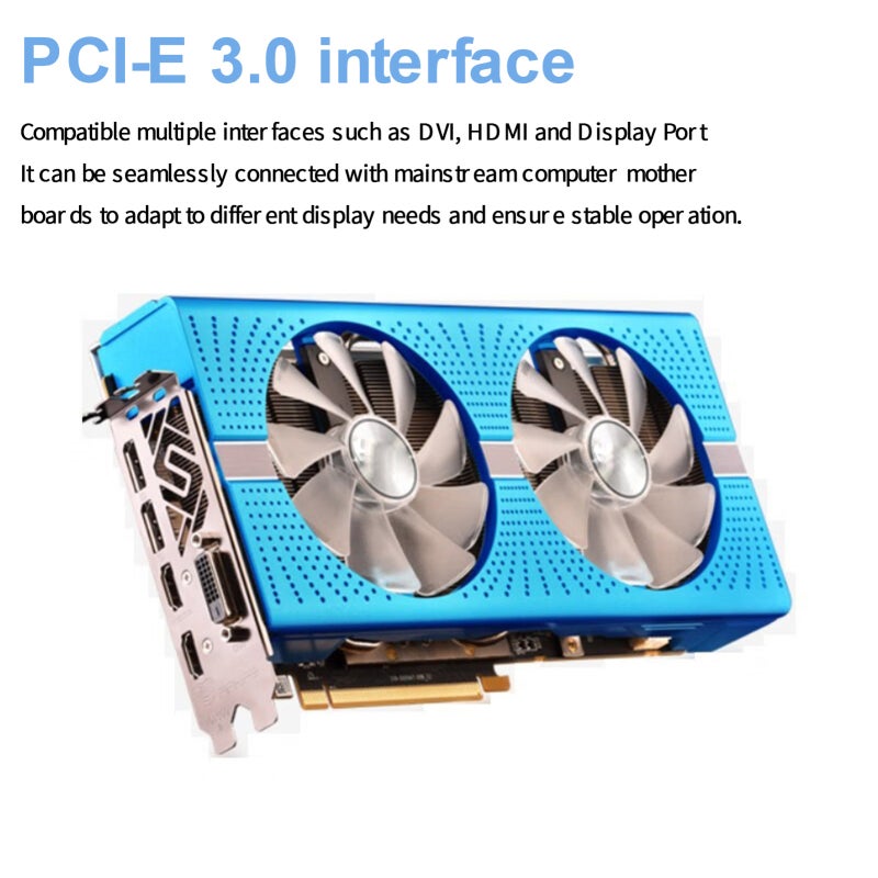بطاقة رسومات لأجهزة الألعاب، ذاكرة فيديو GDDR5 سعة 8 جيجابايت، شريحة AMD Radeon RX580 عالية الأداء - عرض ناقل 256 بت، واجهة PCI-E 3.0 لاتصال سلس باللوحة الأم - Image 3