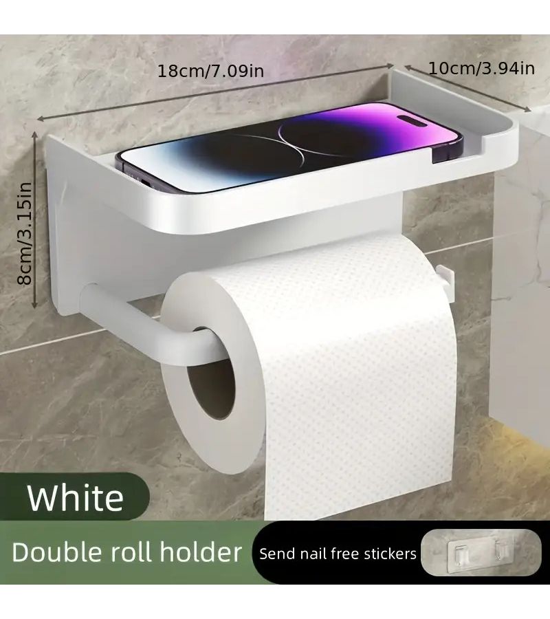 Premium Gray Plastic Self Adhesive Wall Mount Bathroom Tissue Holder With Storage Shelf For Toilet Paper Towels Smartphones And Watches Home Hotel Bathroom - Image 5