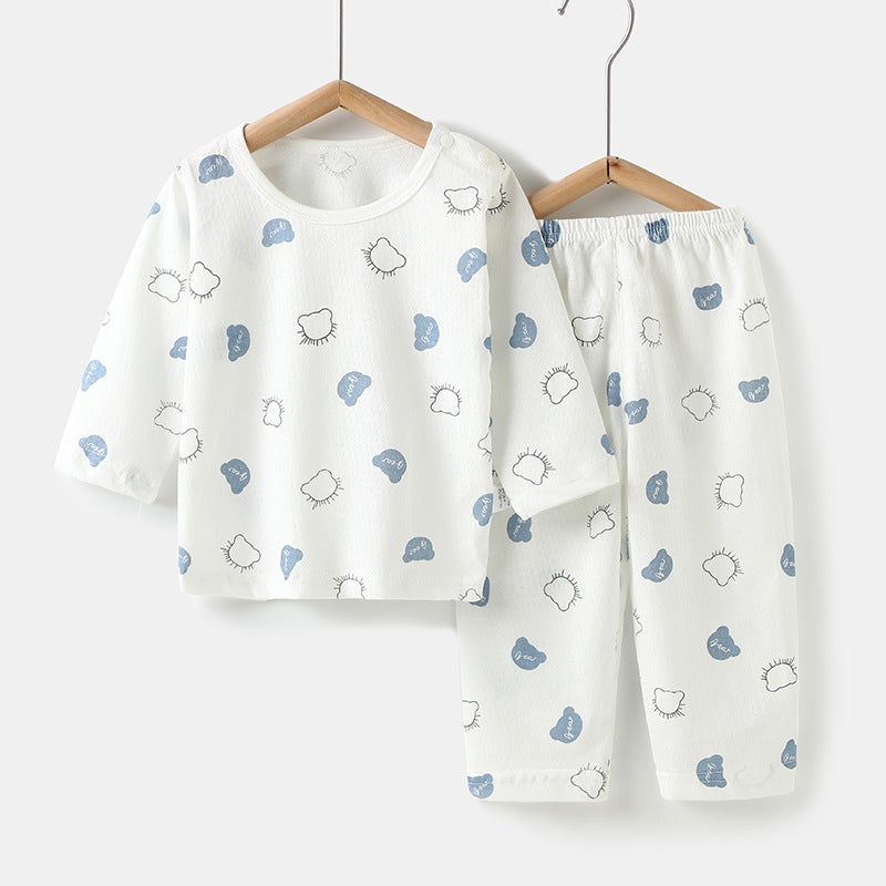 Babys Air-conditioning Suit Thin Long-sleeved Summer Cotton Mens Babys Home Clothes Summer Clothes Daughters Childrens Pajamas Summer Little Mickey Little Mickey