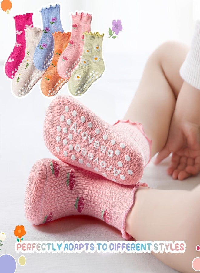 Aroveea Baby Toddle Socks Grip Non Slip Boys Girls Cotton Socks 12 Pack for 6-12Months Kids Ankle Cute Socks 6M-7Years, Flowers, 6-12 Months - Image 5