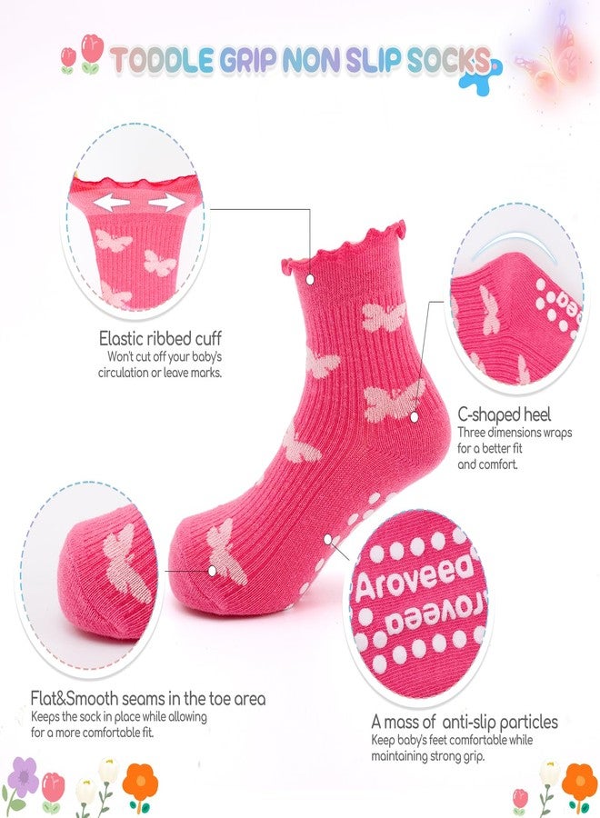 Aroveea Baby Toddle Socks Grip Non Slip Boys Girls Cotton Socks 12 Pack for 6-12Months Kids Ankle Cute Socks 6M-7Years, Flowers, 6-12 Months - Image 2