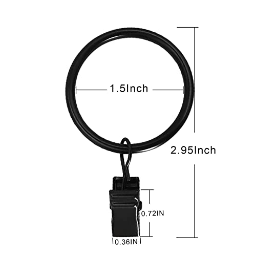 LLPJS 20 Pack Metal Curtain Rings with Clips, Curtain Clip Rings Hooks for Hanging Drapery Drapes Bows, Curtain Rod Rings 1.5 inch Interior Diameter, Black - Image 2