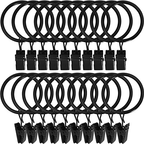 LLPJS 20 Pack Metal Curtain Rings with Clips, Curtain Clip Rings Hooks for Hanging Drapery Drapes Bows, Curtain Rod Rings 1.5 inch Interior Diameter, Black - Image 1
