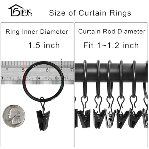 LLPJS 20 Pack Metal Curtain Rings with Clips, Curtain Clip Rings Hooks for Hanging Drapery Drapes Bows, Curtain Rod Rings 1.5 inch Interior Diameter, Black - Image 3