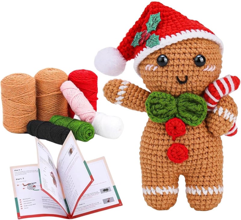 Crochet Kit for Beginners - Complete Gingerbread Crocheting Kit with Instruction - Seasonal Decors for Living Room, Bedroom, Study Room, Balcony, Computer Desk Borato - Image 1