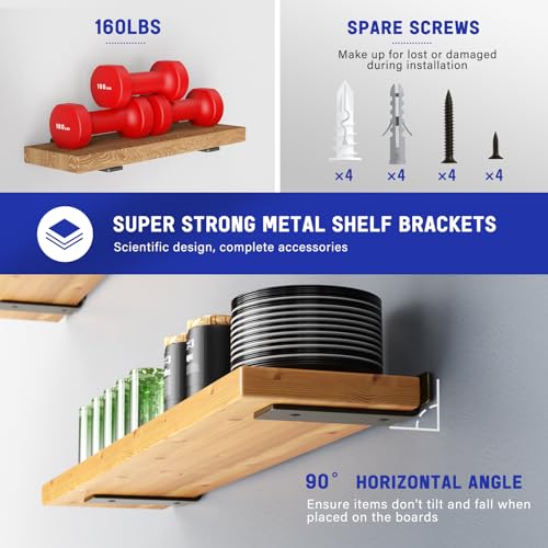 Goovilla Shelf Bracket, Heavy Duty Floating Shelf Brackets 8 inch Long, 12 Pack Brackets for Shelves, Black Coated Metal Wall Shelf Support Brackets with 1/5 Inch Thick and 160 lb. Load Capacity - Image 3