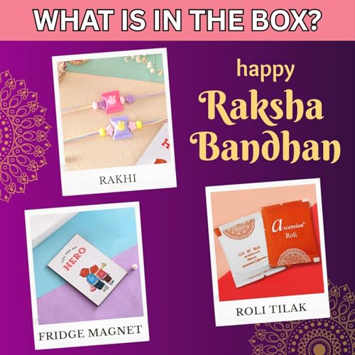 ascension Pack of 2 Rakhi for Kids Rakhi for Brother, Bhai Raksha Bandhan Rakhis for Girls & Boys with You are My Hero Fridge Magnet Gift & Roli Tilak - Image 3