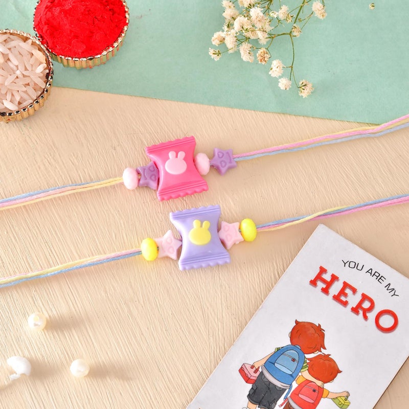 ascension Pack of 2 Rakhi for Kids Rakhi for Brother, Bhai Raksha Bandhan Rakhis for Girls & Boys with You are My Hero Fridge Magnet Gift & Roli Tilak - Image 1