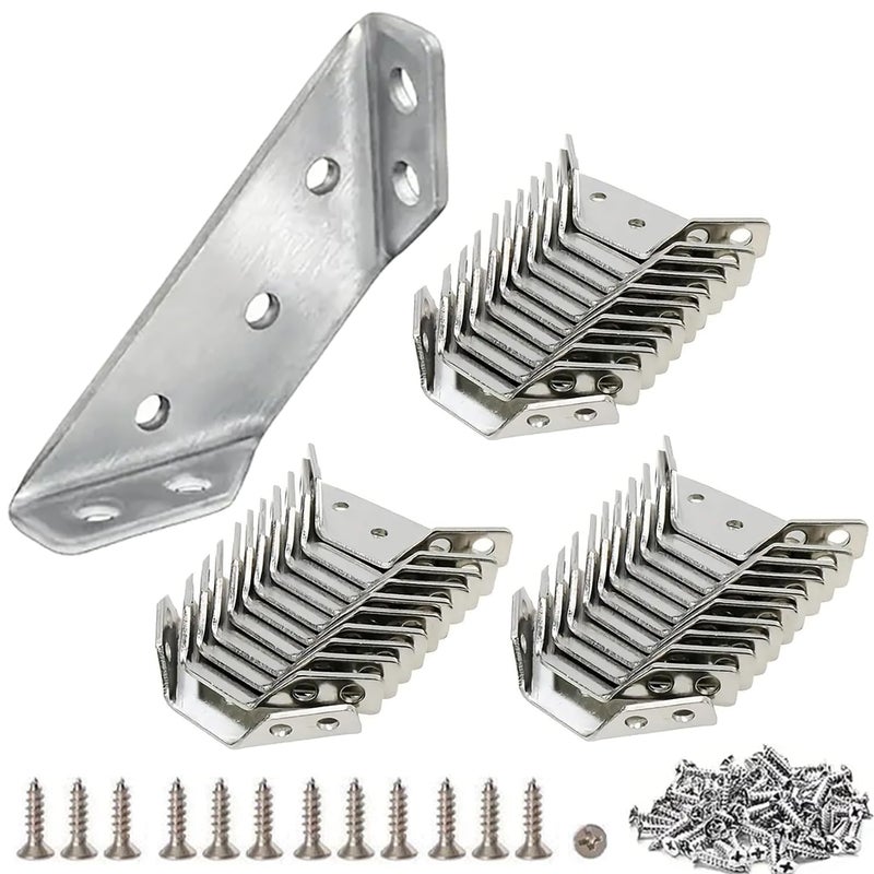 Stainless Steel L Brackets for Wood Heavy Duty Corner Bracket Angle Bracket Corner Brace L Brackets for Shelf Table Cabinet Drawer Furniture Connector Hardware 30 Pcs 210 Screws