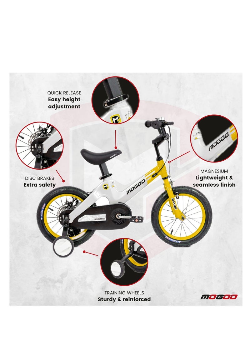 MOGOO Spark 14-Inch Kids Magnesium Bike | 14-Inch Wheel Size | Adjustable Seat | Yellow/White Color - Image 3