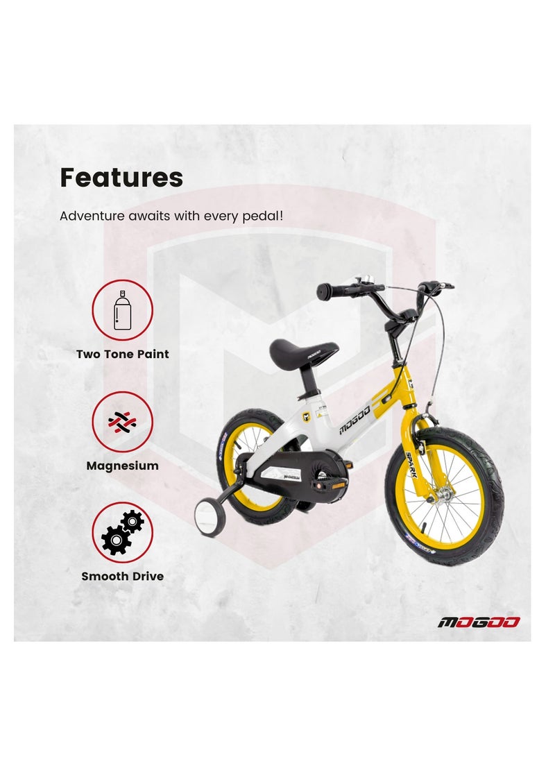 MOGOO Spark 14-Inch Kids Magnesium Bike | 14-Inch Wheel Size | Adjustable Seat | Yellow/White Color - Image 4