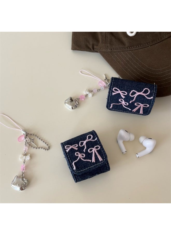Generic - Powder Bow Denim For Apple AirPods3 Generation Protective Case Pro2 Generation Earphone Case 2022 Wireless 4-Color:Denim Headphone Bag-multiple Pink Bow Single Shell-Applicable Models:Universal For Airpods Pro/pro2 - Image 1