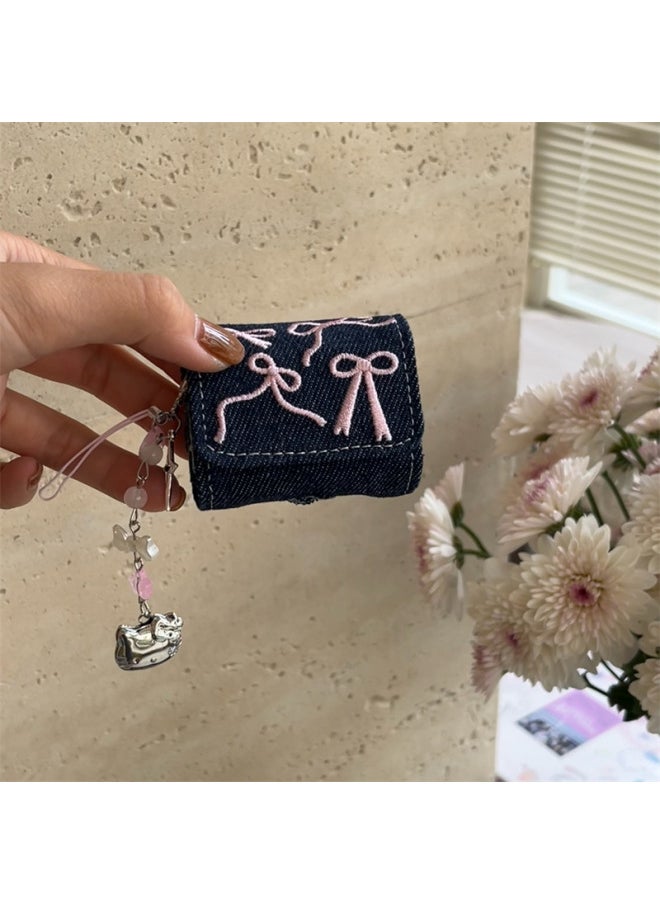 Generic - Powder Bow Denim For Apple AirPods3 Generation Protective Case Pro2 Generation Earphone Case 2022 Wireless 4-Color:Denim Headphone Bag-multiple Pink Bow Single Shell-Applicable Models:Universal For Airpods Pro/pro2 - Image 1