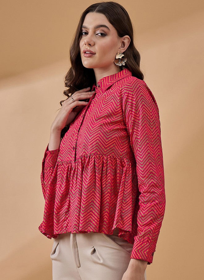 Baizee Routes by All About You Geometric Print Peplum Top - Image 3