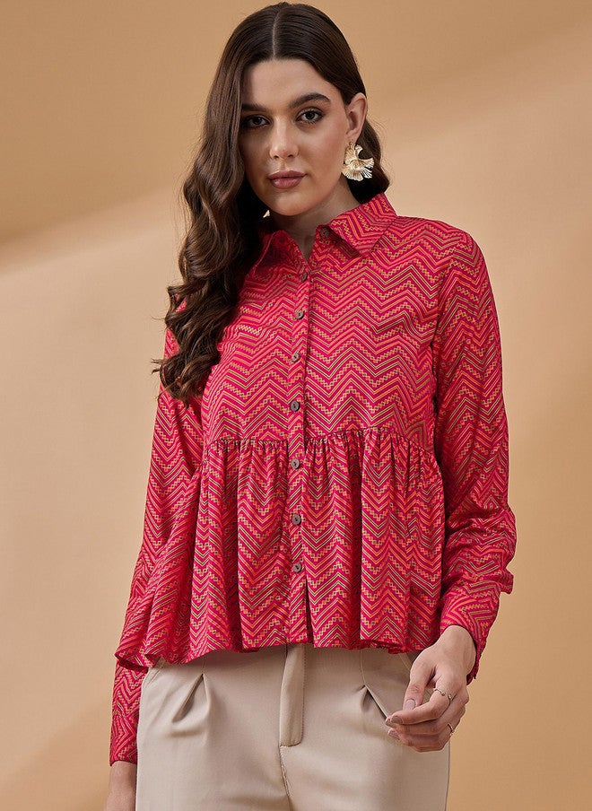Baizee Routes by All About You Geometric Print Peplum Top - Image 1