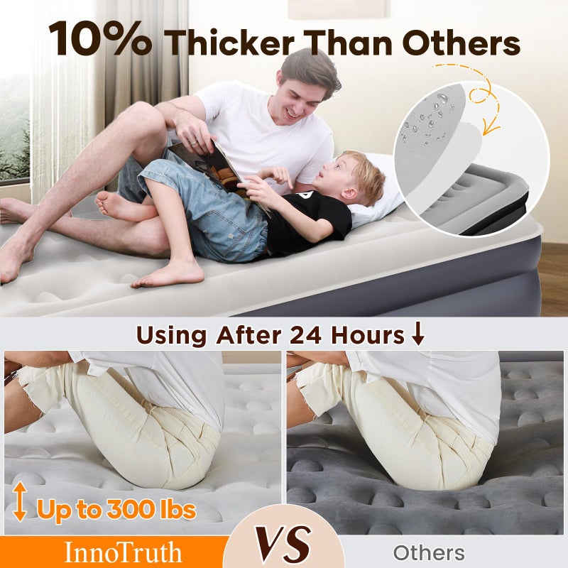 InnoTruth Twin Air Mattress with Built in Pump, Famiy Choice Award Winner, Inflatable Blow up Mattress, 18" Raised Colchones Inflables Air Bed, Ideal for Home and Outdoor, 300lb Weight Capacity - Image 3