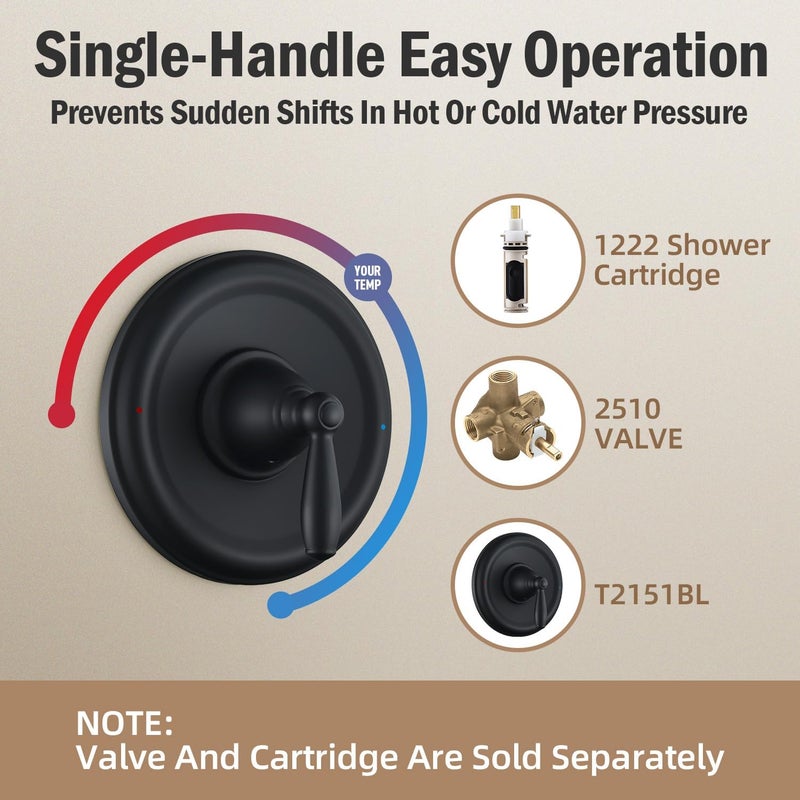 Ahenbal Replacement for Moen T2151BL Brantford Posi-Temp Valve Trim Kit, Pressure Balancing Tub and Shower Lever Handle，Matte Black - Image 3