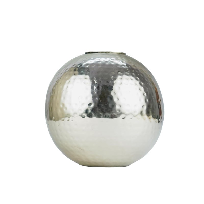 OGGN Hammered Metal Ball Tea Light Holder Round Tealight Home Decor Iron Metal Handcrafted Candle Stand Decorative Items for Home Living Room Pooja Room Large Silver - Image 5