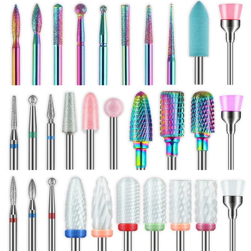 Depvko 30Pcs Nail Drill Bits Set: 3/32 Inch Carbide Cuticle Ceramic Diamond Nail Bits for Nail Drill for Acrylic Gel Nail Manicure Pedicure Remover Tools for Home Salon - Image 1