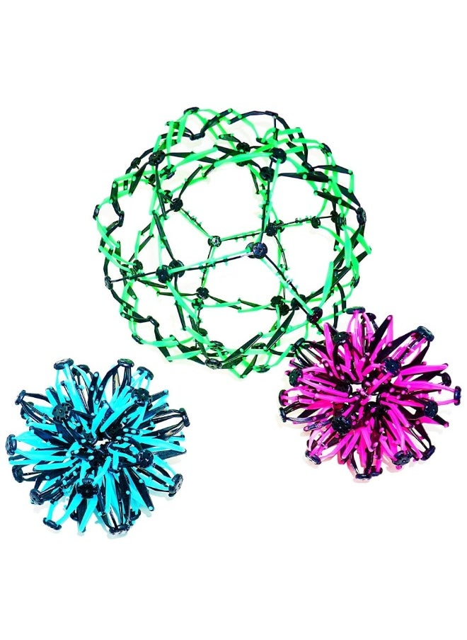 4E's Novelty 4E's Novelty 3 Pack Expandable Breathing Ball Sphere Toy - Expanding Stress Relief Breathing Ball Toys for Kids & Adults - for Anxiety, Yoga, Deep Breathing, ADHD - Neon Blue, Pink, & Green  - Image 3