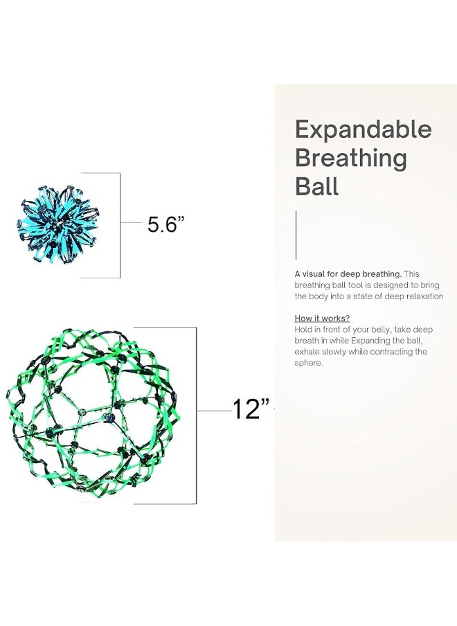 4E's Novelty 4E's Novelty 3 Pack Expandable Breathing Ball Sphere Toy - Expanding Stress Relief Breathing Ball Toys for Kids & Adults - for Anxiety, Yoga, Deep Breathing, ADHD - Neon Blue, Pink, & Green  - Image 5