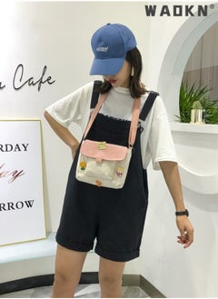 WAOKN Cute Fresh Canvas Shoulder Bag for Girls, Student Soft Fabric Crossbody Bag Tote Bag, Versatile Small Commuter Sling Bag Messenger Bag Carrying Bag for Teenager(Pink）  - Image 3
