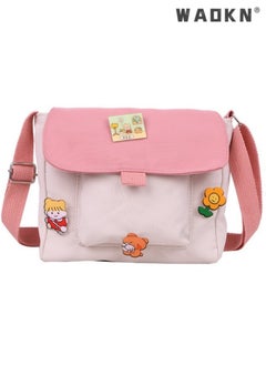WAOKN Cute Fresh Canvas Shoulder Bag for Girls, Student Soft Fabric Crossbody Bag Tote Bag, Versatile Small Commuter Sling Bag Messenger Bag Carrying Bag for Teenager(Pink）  - Image 1